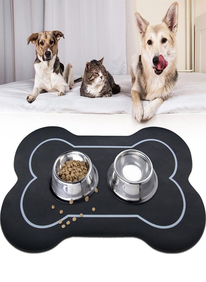 YCTMALL Pet Feeding mat Dog and cat Food Bowl mat Absorbent Non-Slip diatomite Dog Water Bowl mat Super Absorbent Quick Drying pet Food mat to Prevent Water Spills（Black+24.2x16.9in+Bone Shape） - Image 1